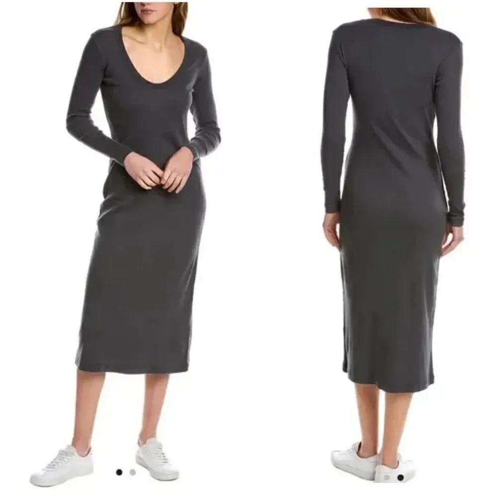 NWT Standard James Perse Sage Green V Neck Ribbed Knit MIDI Dress Large - Picture 13 of 13
